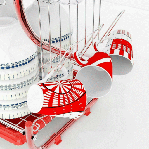 Large Kitchen Red Dish Drying Rack 2 Tier - Image 2