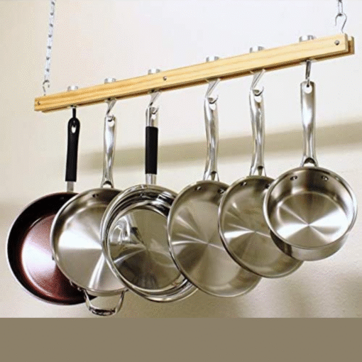 Ceiling Mounted Wooden Hanging Pots And Pans Rack