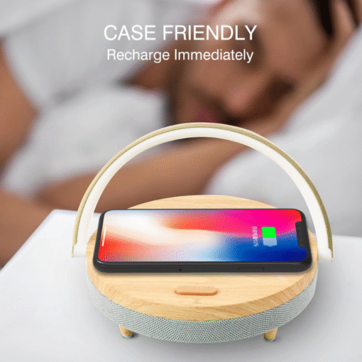 Multifunctional Wooden Table Lamp with Bluetooth Speaker & Wireless Charger - Image 2