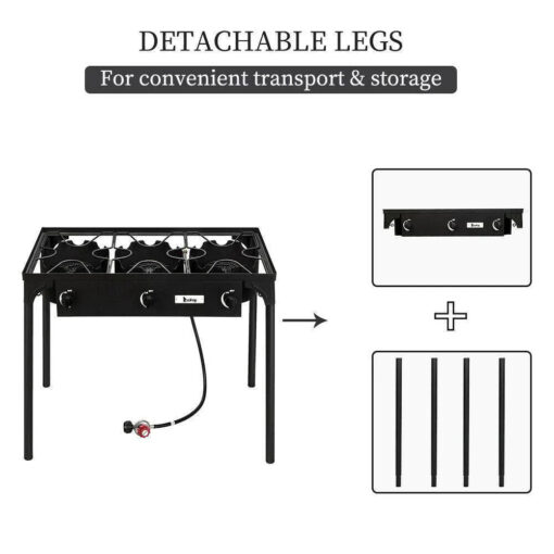 Outdoor Camping Stove Grill: Portable Propane 3-Burner Cooker (225,000 BTU) - Image 4