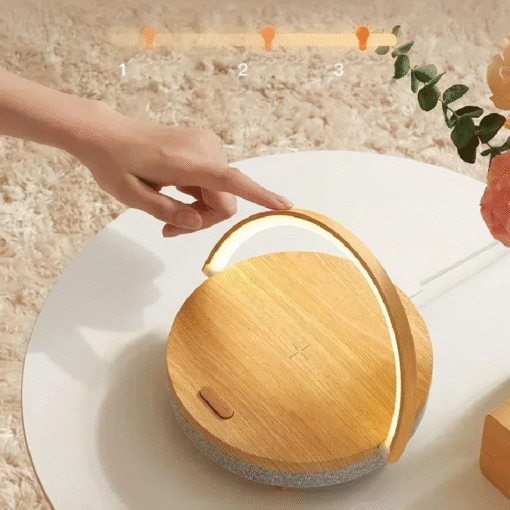 Multifunctional Wooden Table Lamp with Bluetooth Speaker & Wireless Charger - Image 3