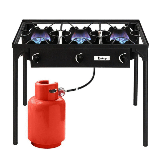 Outdoor Camping Stove Grill: Portable Propane 3-Burner Cooker (225,000 BTU)