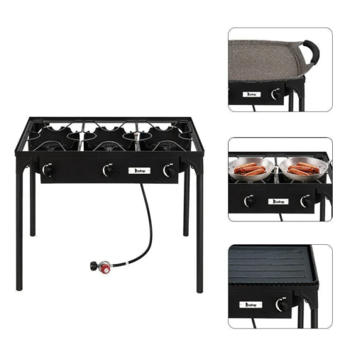 Outdoor Camping Stove Grill: Portable Propane 3-Burner Cooker (225,000 BTU) - Image 3