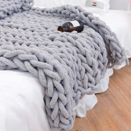 Chenille Chunky Knitted Blanket, Thick Cable Knit Throw for Couch Bed Sofa - Image 5