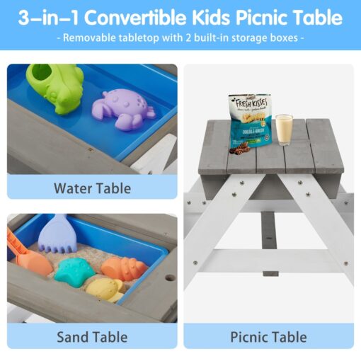 3-in-1 Kids Outdoor Wooden Picnic Table With Umbrella - Image 4