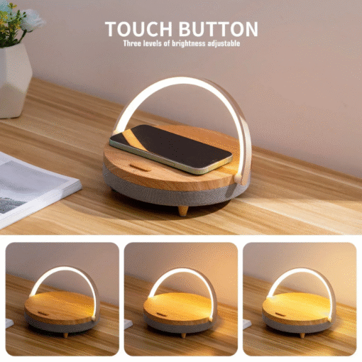 Multifunctional Wooden Table Lamp with Bluetooth Speaker & Wireless Charger - Image 5
