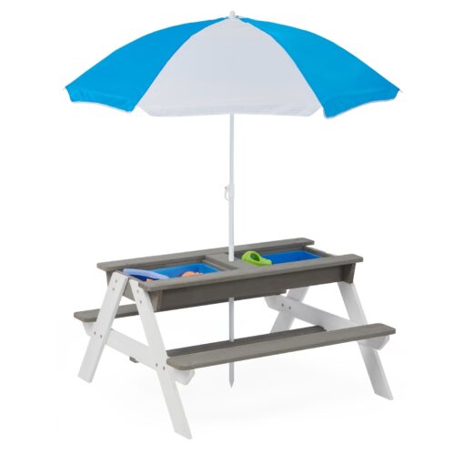 3-in-1 Kids Outdoor Wooden Picnic Table With Umbrella - Image 7