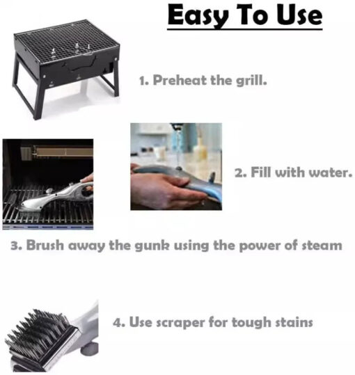 Barbecue Grill Outdoor Steam Cleaning Brush BBQ Cleaner Charcoal Scraper - Image 4