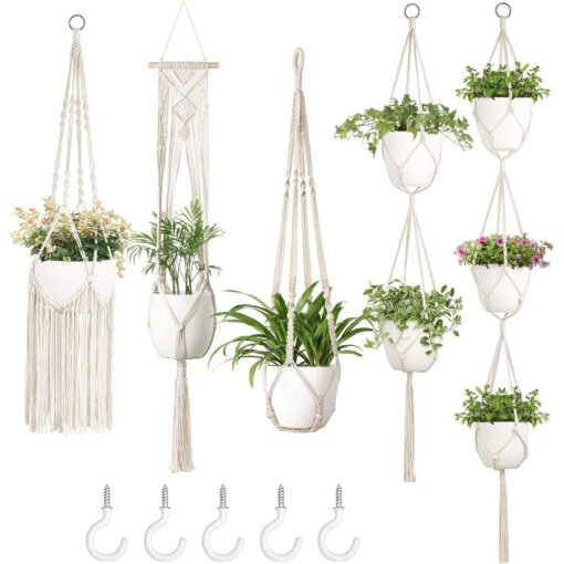 Premium Macrame Ceiling Hanging Planter Holder 5 Pack - Image 3