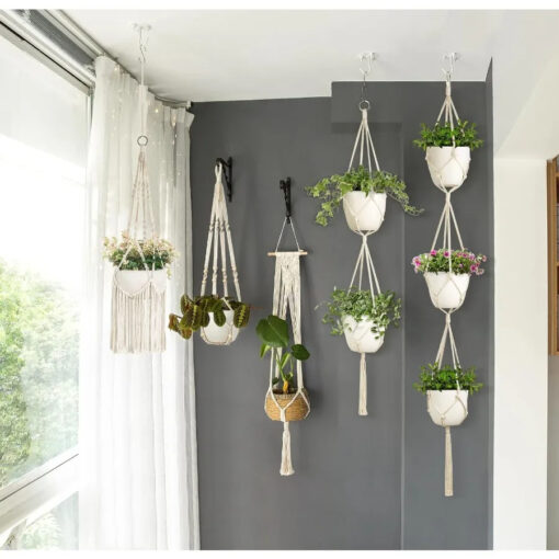 Premium Macrame Ceiling Hanging Planter Holder 5 Pack - Image 2