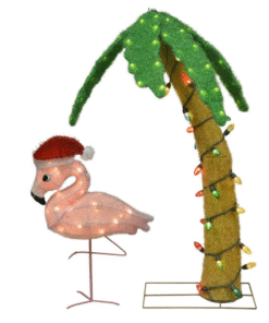 Outdoor LED Lighted Artificial Fake Palm Tree With Flamingo
