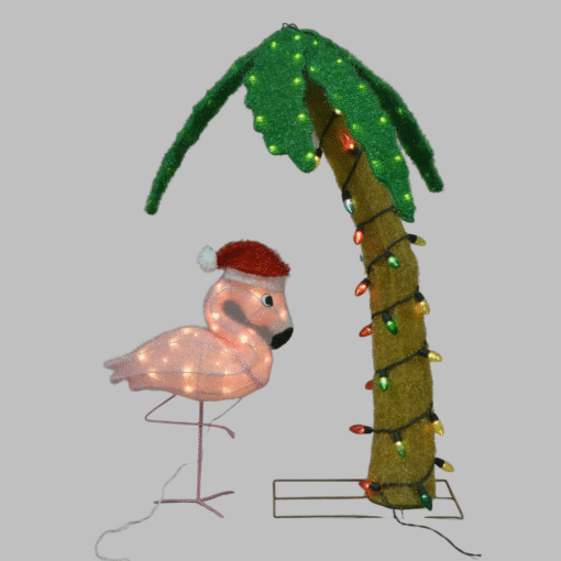 Outdoor LED Lighted Artificial Fake Palm Tree With Flamingo - Image 2