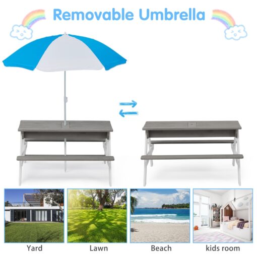3-in-1 Kids Outdoor Wooden Picnic Table With Umbrella - Image 6