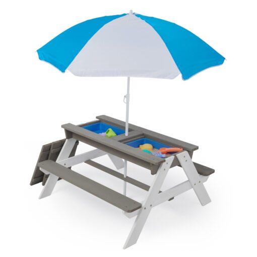 3-in-1 Kids Outdoor Wooden Picnic Table With Umbrella - Image 9