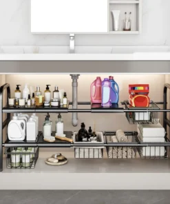 2 Tier Under Sink Organizer Sliding Storage Drawer Kitchen Bathroom Cabinet