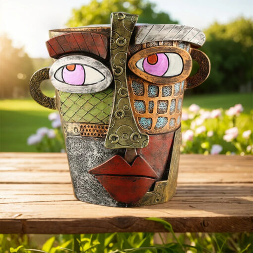 Handmade Picasso Brutalist Abstract Beauty Face Flower Pot - Image 2