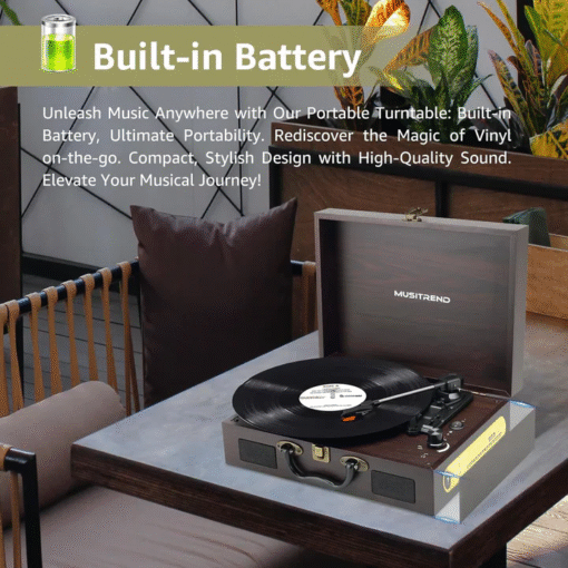 Vintage Suitcase-Style Vinyl Turntable Record Player - Image 5
