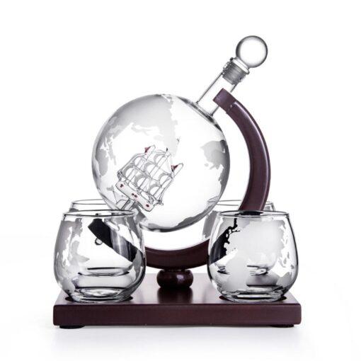 Ultimate Globe Whiskey Decanter Set With 4 Glasses - Image 2