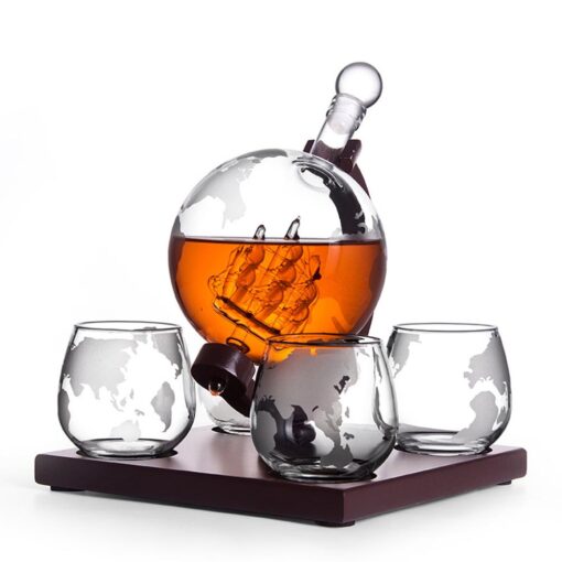 Ultimate Globe Whiskey Decanter Set With 4 Glasses - Image 3