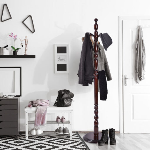 Wooden FreeStanding Entryway Coat Hanger Rack With 8 Hooks - Image 3
