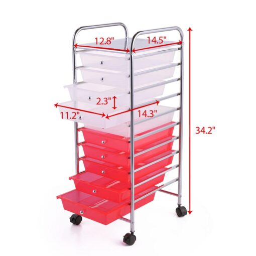 Heavy Duty 10 Drawer Rolling Storage Organizing Cart - Image 15
