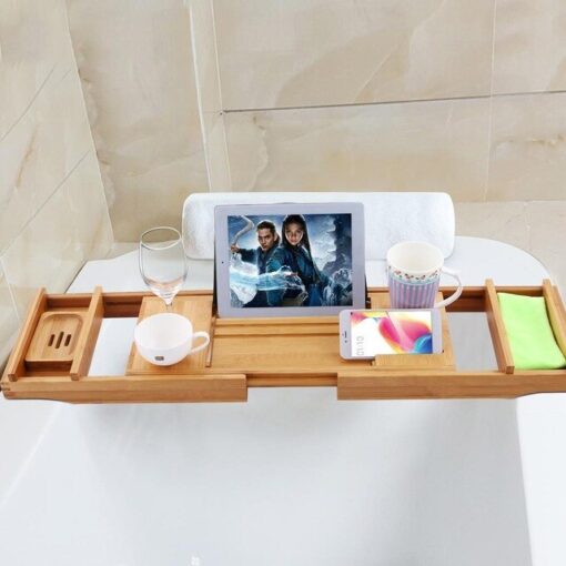 Large Spacious Bamboo Bathtub Caddy Tray - Image 3