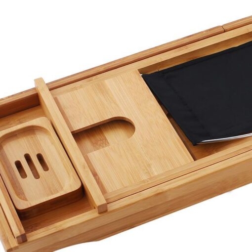 Large Spacious Bamboo Bathtub Caddy Tray - Image 9