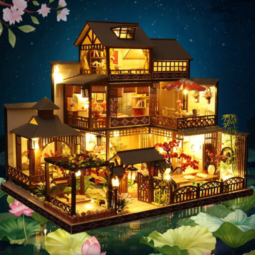 Large LED Glowing Modern Wooden DIY Doll House - Image 3