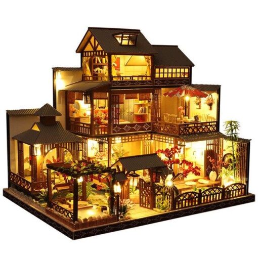 Large LED Glowing Modern Wooden DIY Doll House - Image 2