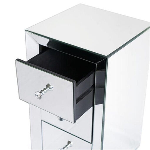 Elegant Three Drawer Silver Mirrored Bedside Nightstand Table - Image 5