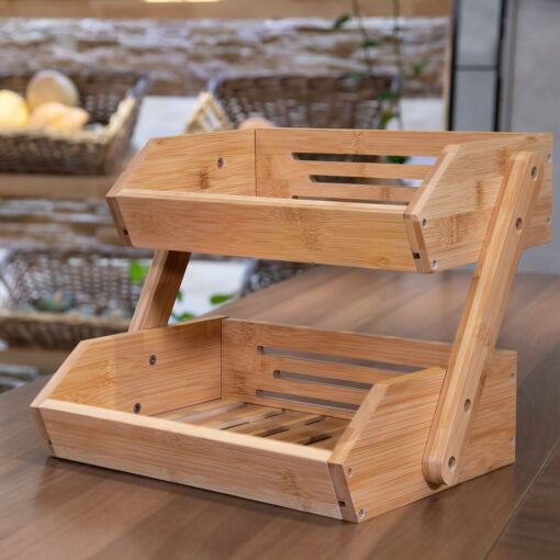Large Bamboo 2 Tiered Fruit And Vegetable Basket Holder Stand - Image 3