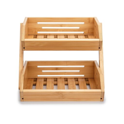 Large Bamboo 2 Tiered Fruit And Vegetable Basket Holder Stand - Image 6