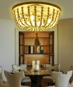 Modern Rustic Wood White Beaded Chandelier Light Fixture