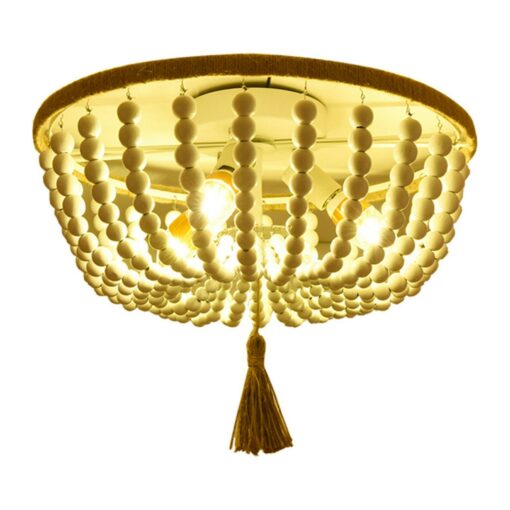 Modern Rustic Wood White Beaded Chandelier Light Fixture - Image 3