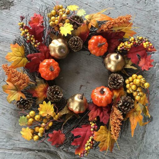 Festive Autumn / Fall Pumpkin Leaves Door Wreath - Image 2