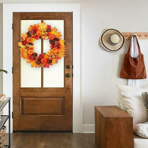 Festive Autumn / Fall Pumpkin Leaves Door Wreath - Image 3