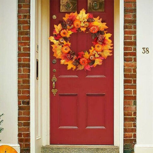 Festive Autumn / Fall Pumpkin Leaves Door Wreath - Image 4