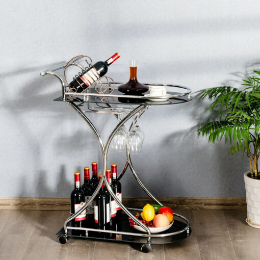 Modern Kitchen Bar Wine Serving Trolley Cart On Wheels - Image 2