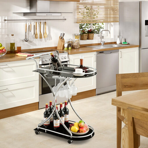 Modern Kitchen Bar Wine Serving Trolley Cart On Wheels - Image 3