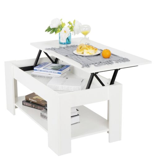 Large Wooden Solid Pop Up Lifting Top Storage Coffee Table - Image 2