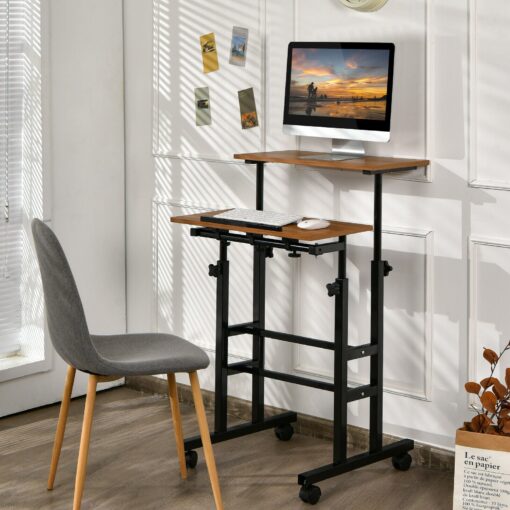 Portable Height Adjustable Wooden Standing Rolling Computer Desk - Image 2