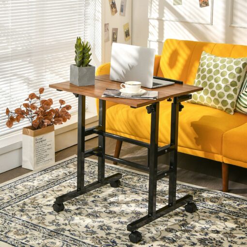 Portable Height Adjustable Wooden Standing Rolling Computer Desk - Image 3