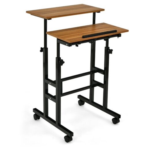 Portable Height Adjustable Wooden Standing Rolling Computer Desk - Image 5