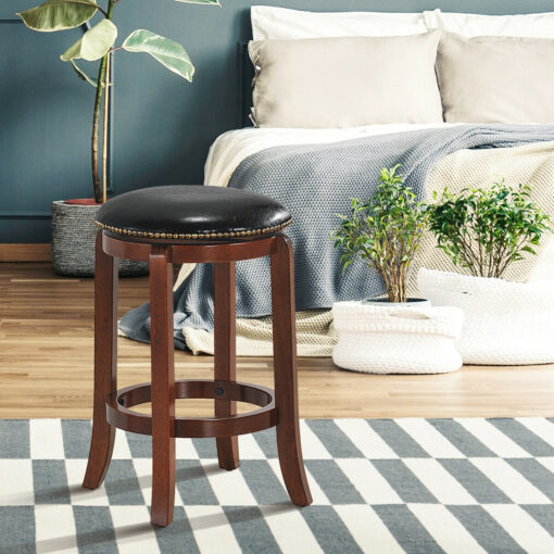 Wooden Rustic Cushioned Leather Counter Bar Stool - Image 3