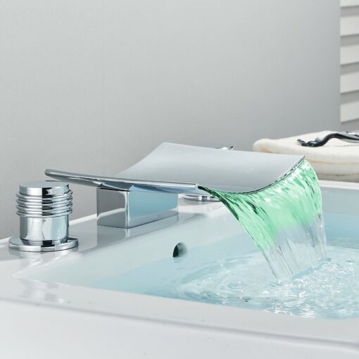 LED Widespread Waterfall Bathroom Sink Faucet 8" - Image 4