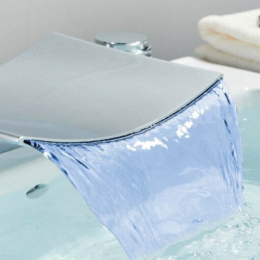 LED Widespread Waterfall Bathroom Sink Faucet 8" - Image 3