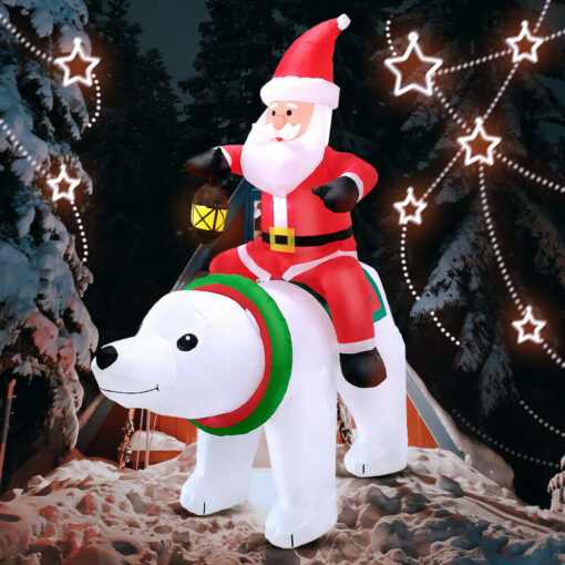 Giant Inflatable Outdoor Christmas Blow Up Santa With Polar Bear 7 Ft - Image 2