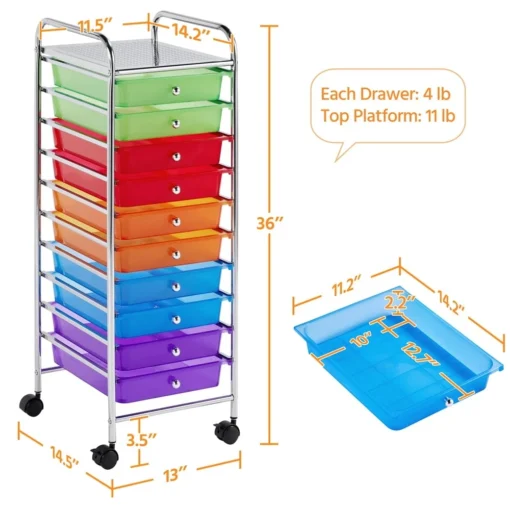 Heavy Duty 10 Drawer Rolling Storage Organizing Cart - Image 4
