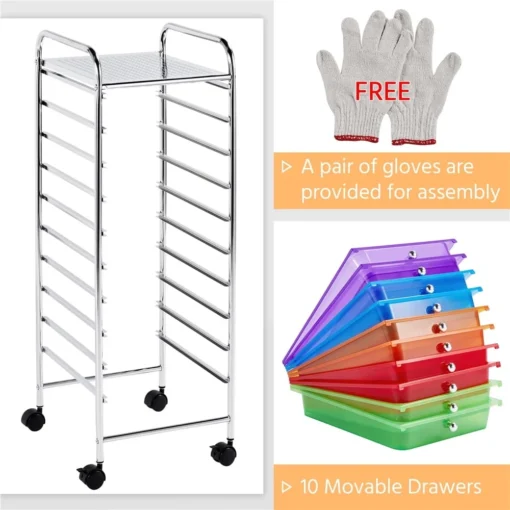 Heavy Duty 10 Drawer Rolling Storage Organizing Cart - Image 6