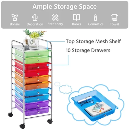 Heavy Duty 10 Drawer Rolling Storage Organizing Cart - Image 5
